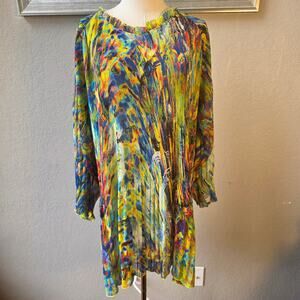 Rossi Roma Women's Slinky Watercolor Floral Print Tunic Top‎ Size XL Multicolor